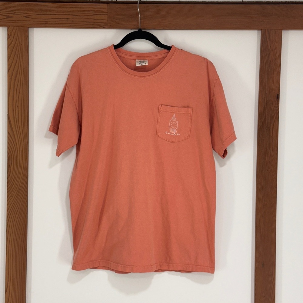Comfort Colors London Big Ben Graphic Pocket TShirt Mens Large Terracotta Cotton